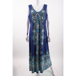 Liz Lange Maternity Womens Maxi Dress L Blue Paisley Mandala Sleeveless